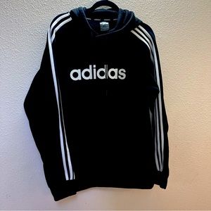 ADIDAS Logo Deep Black Pullover Hoodie w/Drawstrings Large